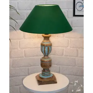 Homesake Signature Rustic Table Lamp with Green Cone Shade Farmhouse Living Room Bedroom House Bedside Nightstand Home Office Reading Light (Blue French Trophy)