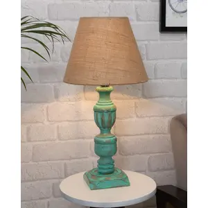 Homesake Signature Rustic Table Lamp with Jute Cone Shade Farmhouse Living Room Bedroom House Bedside Nightstand Home Office Reading Light (Algae French Trophy)