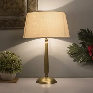 Homesake Classic Cubist Gold Brushed Lamp with Beige Shade