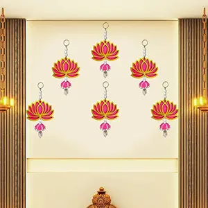 Festive Vibes Lotus Pink Jhumka Wall Decor Hanging Set of 6 - Diwali Showpiece Gift Home Temple Pooja Festival Wedding Marriage Stage Decoration