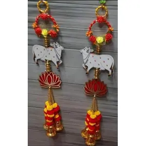 Festive Vibes Lotus Hangings with Gowmata Toran Festive Wall Decor Torans & Wedding Decor/Diwali Decor Torans/Ganesh Chaturthi Decor Backdrop/Door Bandarwal Torans with Lotus Cow Hangings