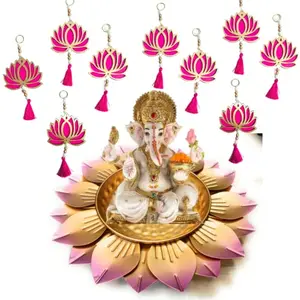 Festive Vibes Gajra Toran 5ft Festive Wall Decor Torans & Wedding Decor/Diwali Decor Torans/ Ganesh Chaturthi Decor Backdrop/Door Bandarwal Torans with Lotus (Lotus Hangings Pink Pack of 2)