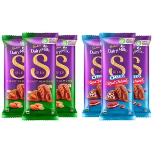 Cadbury Dairy Milk Silk Roasted Almonds Chocolate Bar 143g (Pack of 3) & Dairy Milk Silk Oreo Red Velvet 130g - Pack of 3