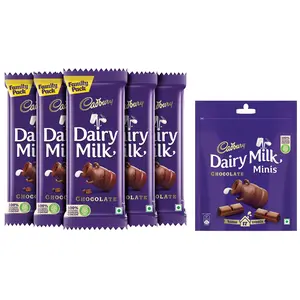 Cadbury Dairy Milk Home Treats 126 g pack of 18 Mini Chocolate Bars Pack of 4 & Cadbury Dairy Milk Chocolate Bar Pack of 5 x 123 g