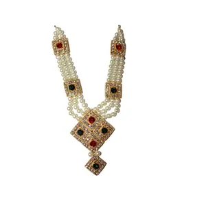 Festive Vibes Polythurane Ganpati Kanthi Moti Haar/Mala for God Idols/Pooja Haar Mala for Ganpati Durga Devi/God Shringar Jewellery Size -8 Inch White Pack of 1 Piece