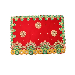 Festive Vibes Velvet Puja Assan Cloth (Red 10 x 13 Inch)