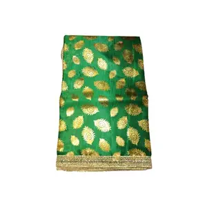 Festive Vibes Satin Golden Print Puja Altar Cloth for Multipurpose Use Devi MATA Chunri Saibaba Angavastram Shawl Size - 2 Meters (Green)