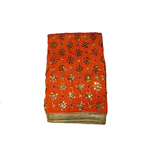 Festive Vibes Velvet Embose Work Puja Altar Cloth for Multipurpose Use Devi MATA Chunri Saibaba Sharna Cum Dupatta/Puja Chunni Cloth for Puja Table Size - 1 Meter (Orange)