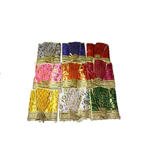 Festive Vibes Satin Print Combo Matarani Dress for Durga Poshak for Matarani/Devi Dress/Durga Devi Poshak/God Clothes Mataji Lehengha Chunri - 9 Inch Pack of 9 Piece