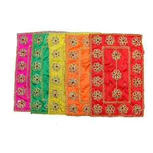 Festive Vibes Silk Puja Chunri/Chunari/Chundadi Combo Matarani Ki Chunri Devi MATA Ki Chunni Pooja Chunari/Dupatta/Net Chunri (9 * 7 Inch Multicolour) Pack of 5