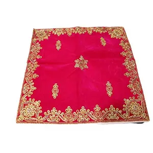Festive Vibes Puja Table/Ganpati Baithak Assan/Ganpati Rumal/Embroidered Puja Cloth/Puja Assan/Puja Chowki Assan/Puja Altar Cloth for Multipurpose UseSize- 18 * 18 Inch (Pink)