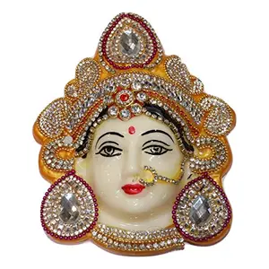 Festive Vibes Polyfibre Plastic Goddess Mata Maha Lakshmi (Laxmi) Devi Ma Face/Santoshi Maa Mukhota/Margashirsha Laxmi Face For Puja/Varalakshmi Vrath Puja Yellow