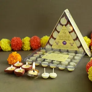 Welburn Veda&Co Combo of Pure Cow Ghee Diyas (30 Pieces) & Ghee Diya Batti (30 Pieces) Cotton Wick 30-45 Min Burn Time for Daily Pooja Home Temple