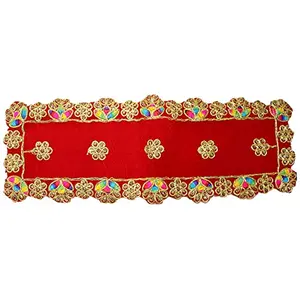 Festive Vibes Puja Assan Velvet Puja Cloth/Puja Aasan/Puja Chowki Assan/Puja Altar ClothSize- 6 * 18 Inch Red