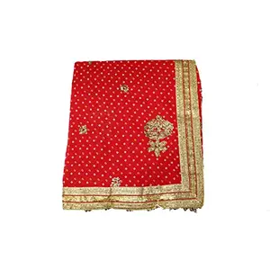 Festive Vibes Net Red Women Navartri MATA Rani Karwachot Chunri Wedding Scarves | Wedding Marriage Shagun Odhani Chunri | Dupatta Chunnis Red (1 pcs) Size - 2