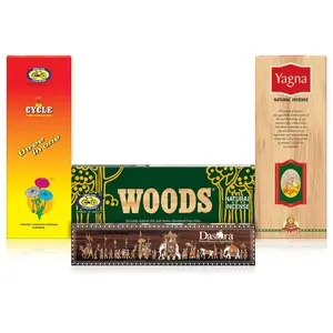 Cycle Pure Agarbatti Combo Pack - Three in One Woods Yagna and Dasara Incense Sticks Ideal for a Divine & Special Puja Experience Gifting - Pack of 4