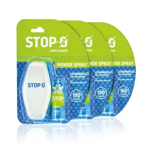 Stop-O One Touch Power Spray| Pack of 3 Lemongrass Air Freshener Spray for Bathroom/Toilet |Fresh Lemongrass Fragrance | 1 Dispenser + 1 Refill per pack
