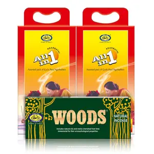 Cycle Pure Agarbatti Combo Pack - Woods (1 Pack) & All in One (2 Pack) - for Daily Puja Yoga Meditation Special Ceremonies Festivals - Set of 3 Packs