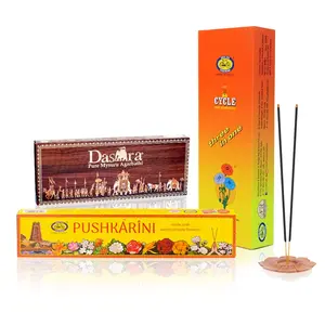 Cycle Pure Agarbatti Combo Pack of Three in One Agarbatti Dasara Incense Sticks and Pushkarini Dhoop Bathi for a Divine & Special Puja Experience - Pack of 3