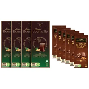 Cadbury Temptation Almond Treat Chocolate 72g (Pack of 6) & Cadbury Bournville Fruit and Nut Dark Chocolate Bar 80g (Pack of 4)