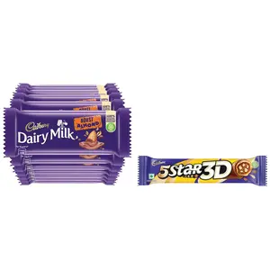 Cadbury Dairy Milk Roast Amond Chocolate Bar Pack of 12 x 36 g & Cadbury 5 Star 3D Chocolate Bar 42 gm (Pack of 16) Bars (16 x 42 g)