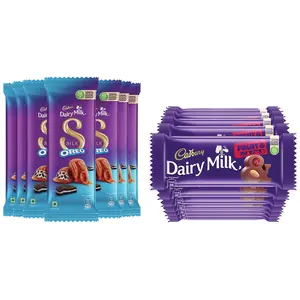 Cadbury Dairy Milk Silk Oreo Chocolate Bar 60g Pack of 7 & Cadbury Dairy Milk Fruit & Nut Chocolate Bar Pack of 12 x 36g