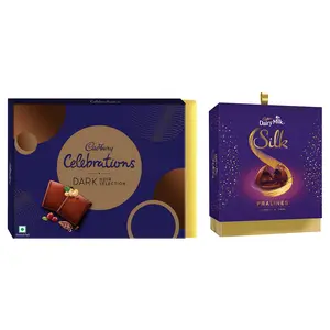 Cadbury Dairy Milk Silk Pralines Chocolate Gift Box 176 g & Cadbury Celebrations Dark Noir Selection 240g