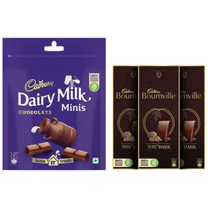Cadbury Dairy Milk Home Treats 126 g pack of 18 Mini Chocolate Bars Pack of 4 & Cadbury Bournville Rich Cocoa 70% Dark Chocolate Bar 3 x 80 g