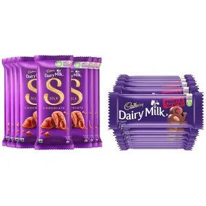 Cadbury Dairy Milk Silk Chocolate Bar 60g (Pack of 8) & Cadbury Dairy Milk Fruit & Nut Chocolate Bar Pack of 12 x 36g