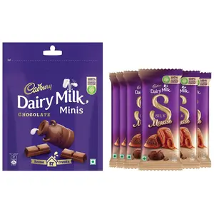 Cadbury Dairy Milk Home Treats 126 g pack of 18 Mini Chocolate Bars Pack of 4 & Cadbury Dairy Milk Silk Mousse Chocolate Bar Pack of 6 x 50g