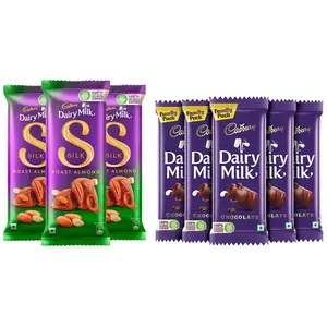 Cadbury Dairy Milk Silk Roasted Almonds Chocolate Bar Pack of 3 x 143g & Cadbury Dairy Milk Chocolate Bar Pack of 5 x 123 g