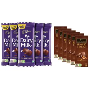 Cadbury Temptation Almond Treat Chocolate 72g (Pack of 6) & Cadbury Dairy Milk Chocolate Bar Pack of 5 x 123 g
