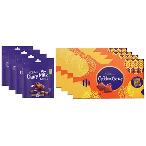 Cadbury Celebrations Assorted Milk Chocolate Gift Pack 135.7g - Pack of 4 & Dairy Milk Chocolate Home Treats 126g - Pack of 4