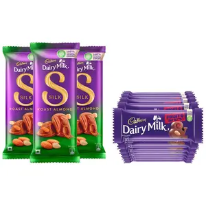 Cadbury Dairy Milk Silk Roasted Almonds Chocolate Bar Pack of 3 x 143g & Cadbury Dairy Milk Fruit & Nut Chocolate Bar Pack of 12 x 36g