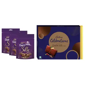 Cadbury Dairy Milk Silk Chocolate Home Treats 162gm - Pack of 3 & Cadbury Celebrations Dark Noir Selection 240g