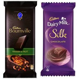 Cadbury Bournville Fruit and Nut Dark Chocolate Bar 80g (Pack of 4) & Dairy Milk Silk Chocolate Bar 60g (Pack of 8)
