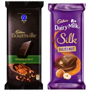 Cadbury Bournville Fruit and Nut Dark Chocolate Bar 80g (Pack of 4) & Cadbury Dairy Milk Silk Hazelnut Chocolate Bar 143 g (Pack of 3)