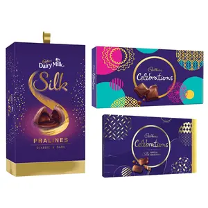 Cadbury Dairy Milk Silk Pralines Chocolate Gift Box264 g & Cadbury Celebrations Combo(1 X Silk Selection 233g + 1 X Celebrations 130.9g)