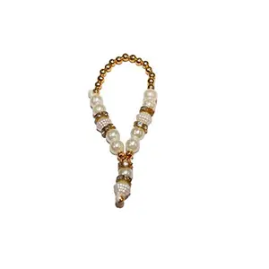 Festive Vibes Polyurethane Artificial Moti Pearl Garland Handmade Mala Jewellery for Lord Idols (3 Inch Small Golden)