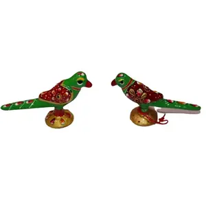 Festive Vibes Metalic Parrot Laddu Gopal Khillona Set Shringar Accessories Metal Toys Gift Set for Kanha Ji Set of 2 Piece Multicolour