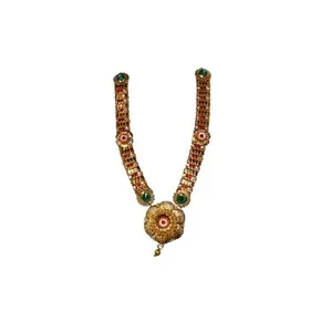 Festive Vibes Ganpati Metal Kanthi Haar Mala for God Idol/Pooja Har for Ganpati Devi God Shringar Jewellery Size - 10 Inch Golden Pack of 1 Piece