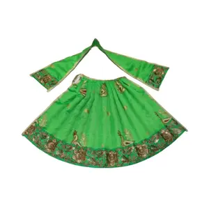 Festive Vibes Polystere Matarani Dress of Chunri Patka/Lehenga Patka Dress for Goddess Poshak for Durga Devi Dress Margashirsha for Matarani Pack of 1 Piece Size - 8 Inch Green