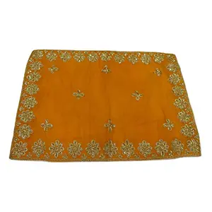 Festive Vibes Velvet Pooja Assan Cloth/Puja Aasan/Puja Chowki Assan/Puja Altar Cloth Pooja Samagri Size - 12 * 18 InchYellow