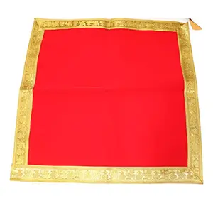 Festive Vibes Ganpati Baithak Assan/Ganpati Rumal/Puja Cloth/Puja Assan/Puja Chowki Assan/Puja Altar Cloth for Multipurpose Use for Home MandirSize- 18 * 18 Inch (Red)