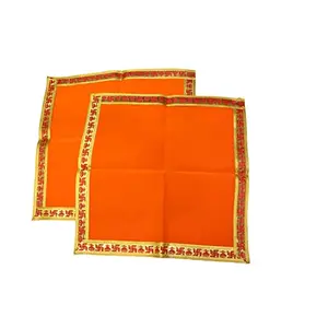 Festive Vibes Velvet Plain Baithak Assan/Ganpati Rumal Velvet Plain Pooja Cloth/Puja Assan/Puja Chowki Assan Puja Altar Cloth for Multipurpose use for Home Size- 18 * 18 Inch Pack of 2 Piece (Orange)