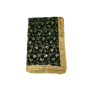 Festive Vibes Velvet Embose Work Puja Altar Cloth for Multipurpose Use Devi MATA Chunri Saibaba Sharna Cum Dupatta/Puja Chunni Cloth for Puja Table Size - 2 Meter (Green)