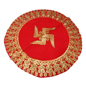 Festive Vibes Pooja Chowki Assan/Puja Assan/Embroidered Puja Altar Cloth for Multipurpose/Prasad Thali Cover/Puja Table Assan/Karwachauth Thali Cover Diameter - 13 Inch