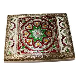 Festive Vibes Meenakari Puja Chowki Wooden Handcrafted Chowki/Bajot for Office Or Home DÃ©cor/Wooden Chaurang/Patla/Puja Bajot Stool/Stool for Pooja Size - 6 * 8 Inch