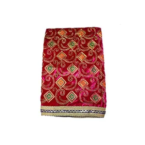 Festive Vibes Velvet Embose Work Puja Altar Cloth for Multipurpose Use Devi MATA Chunri Saibaba Sharna Cum Dupatta/Puja Chunni Cloth for Puja Table Size - 1 Meter (Pink)