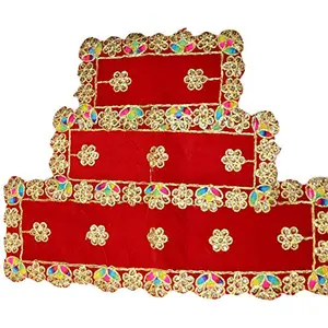 Festive Vibes Puja Aasan/Assan Combo /Velvet Puja Table Cloth/Puja Chowki Assan/Puja Altar Cloth for Multipurpose Use for Home Mandir Pack of 3 Piece